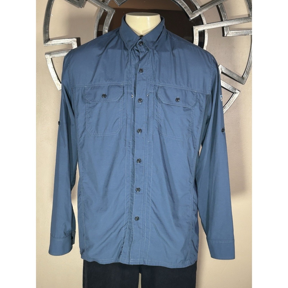 Kuhl Shirt Men's Blue Invoke Nylon Roll Tab Long Sleeve Fish Hike Sz L